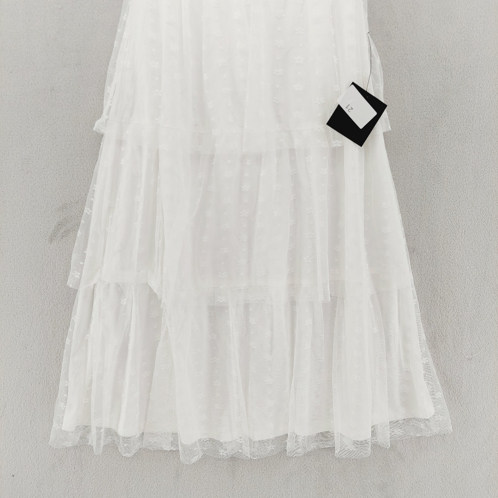 New Lulus Positively Precious White Floral Mesh Tiered Halter Midi Dress P1457 - Picture 3 of 9